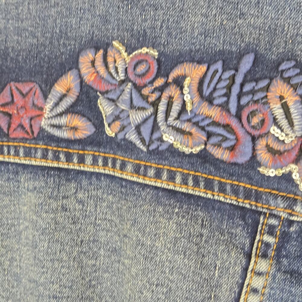 BACCINI Women’s Denim Jean Jacket Pockets Buttons Embroidered PS Boho Hippie Flo - Picture 9 of 10